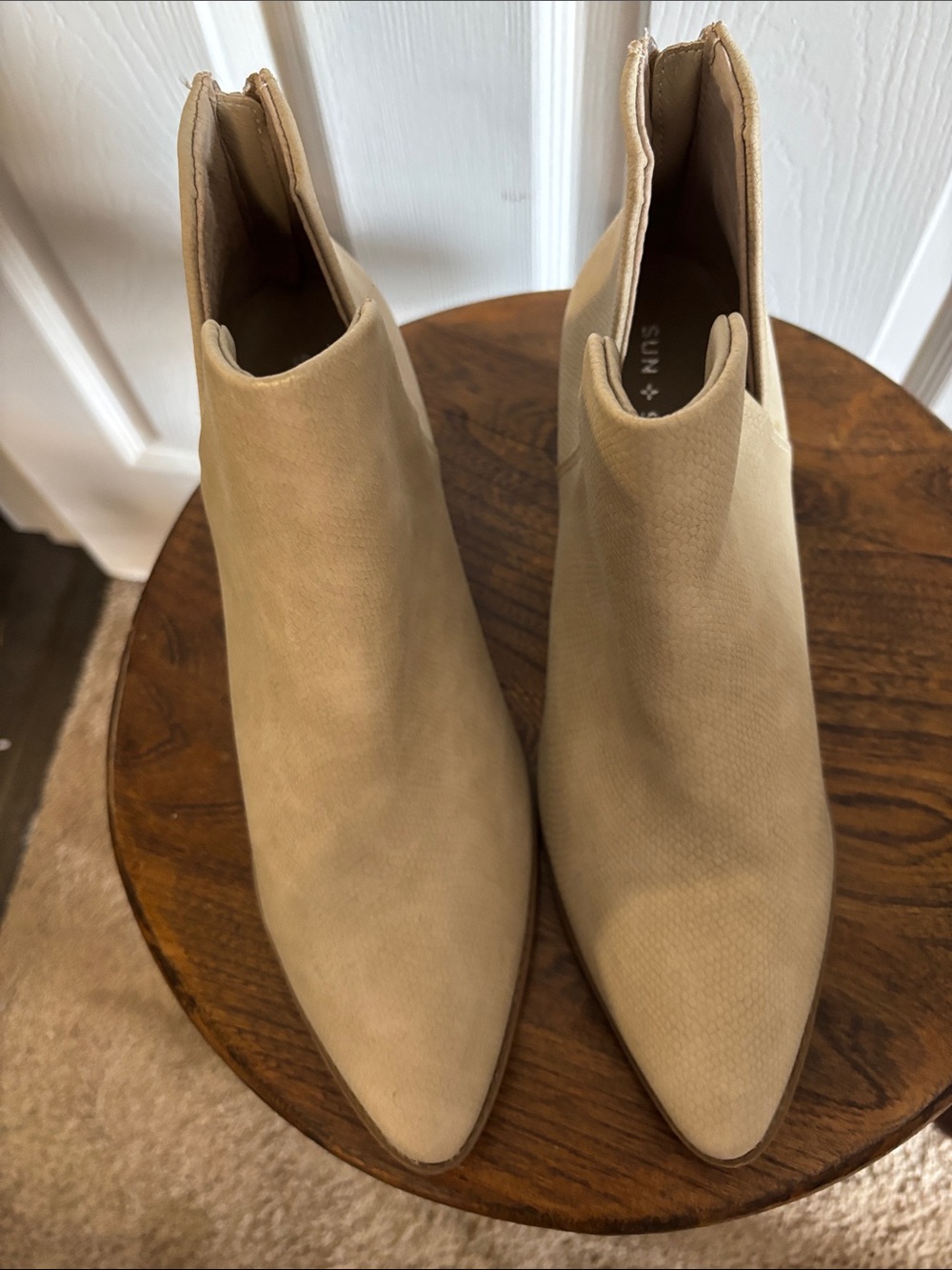 Neutral Beige Pointed Toe Ankle Booties